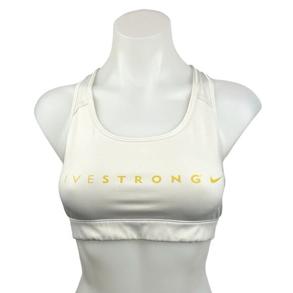 Nike White Scoop Neck Racerback Livestrong Spell Out Sports Bra Top Size M - Picture 1 of 3